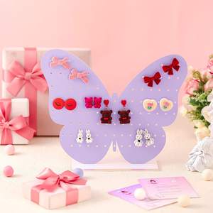 Haute qualité violet papillon en forme acrylique boucles d'oreilles affichage panneau perforé boucle d'oreille cerceau support affichage - Product Image 4