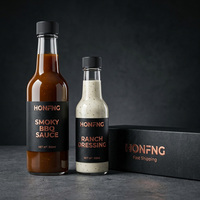 Bouteille en verre transparent en gros pour sauces, 3oz, 5oz, 8oz, contenant vide pour condiments avec bouchon à vis noir, emballage pour sauce chili piquante