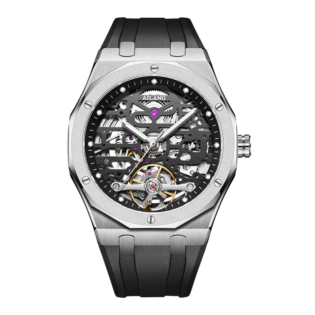 Hot Selling Men's Skeleton Mechanical Watch Stainless Steel Case Silicone Strap Strong Luminous 3ATM Water Resistant OEM