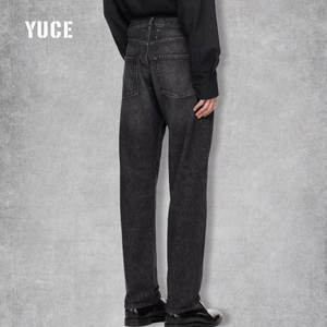 Pantalones Vaqueros Negros Deslavados de 12-14 oz para <span class=keywords><strong>Hombre</strong></span>, Estilo Urbano, Logotipo Personalizado Bordado, Pantalones Casuales Rectos, Vaqueros Ajustados para <span class=keywords><strong>Hombre</strong></span> - Product Image 2