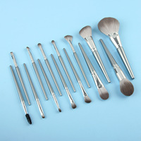 Ensemble de 14 pinceaux de maquillage professionnels haut de gamme gris vegan à poils doux, portables, pour le visage, vente en gros