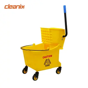 Hotel hospital janitorial supplies industrial mop bucket with side press wringer and wheels for floor cleaning