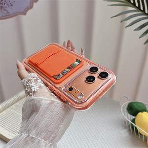 เคสโทรศัพท์มือถือแบบใสพร้อมช่องใส่บัตร สำหรับ iPhone 17 16 15 14 Pro Max  พร้อมแถบกันกระแทกแบบใสและขาตั้งในตัว - Product Image 3