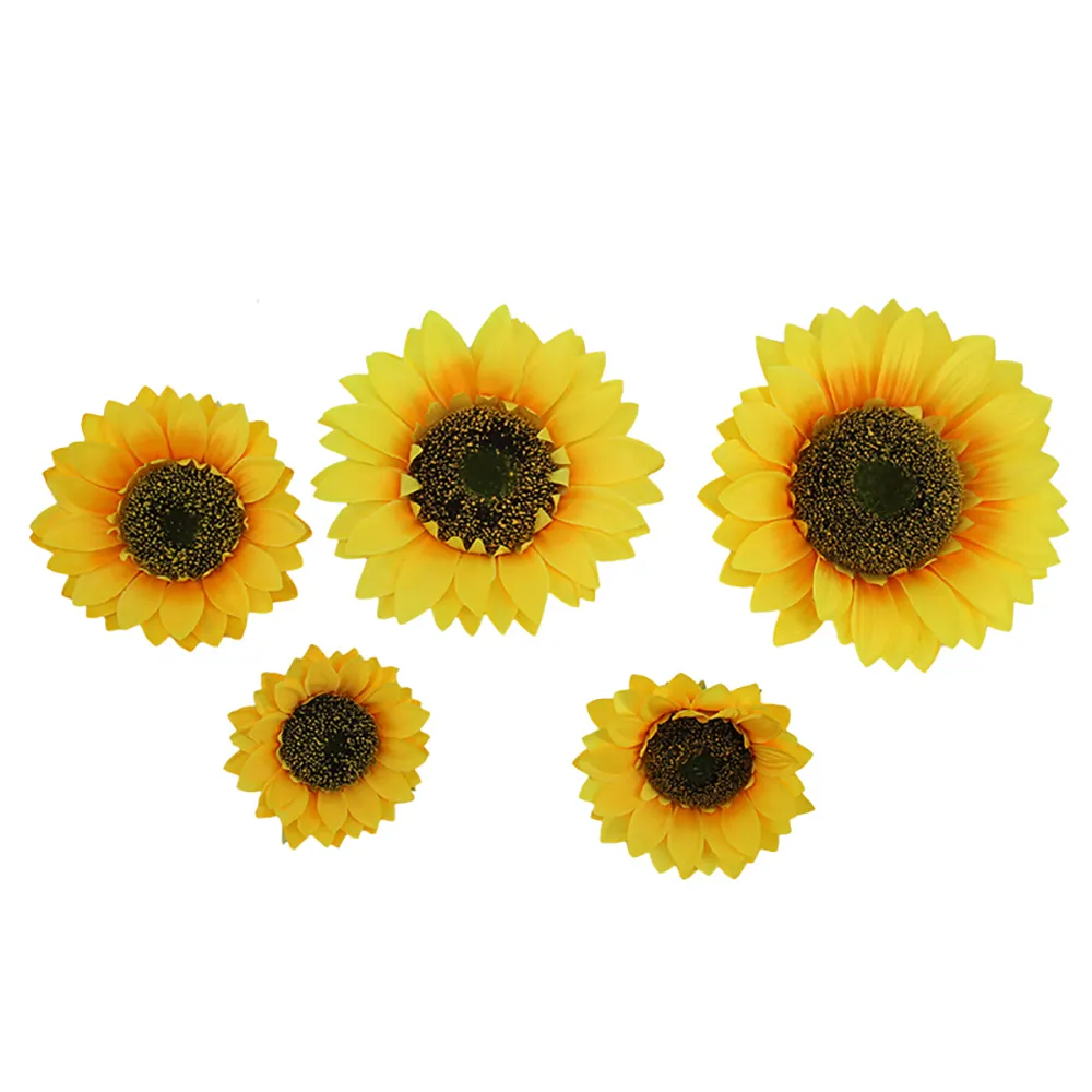 DIY Hand Made Silk Cloth Plastic Artificial Sunflower Heads Yellow Sunflower Heads for Wedding Decor Garden Flower