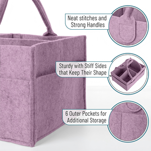 Lavender Dream Portable Felt Diaper Holder Nursery <b>Storage</b> Basket for Wipes & Baby Stuff <b>Collapsible</b> Baby Organizers - Product Image 3