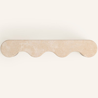 Table console longue en pierre minimaliste contemporaine pour couloir, OEM ODM, personnalisée, en travertin beige massif, tables consoles à plateau sphérique