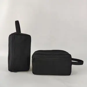 Bolsa de poliéster con cremallera negra para cosméticos, bolsa de almacenamiento de cosméticos con logotipo personalizado, cilíndrico de viaje, para bolígrafo, lápiz