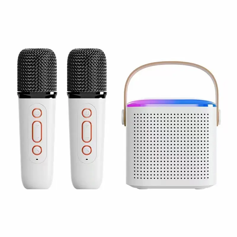 NEW Portable 10W Wireless BT Speakers 2 in 1 Home Mini Karaoke Machine HIFI Player with 2 Wireless Microphone RGB LED Light