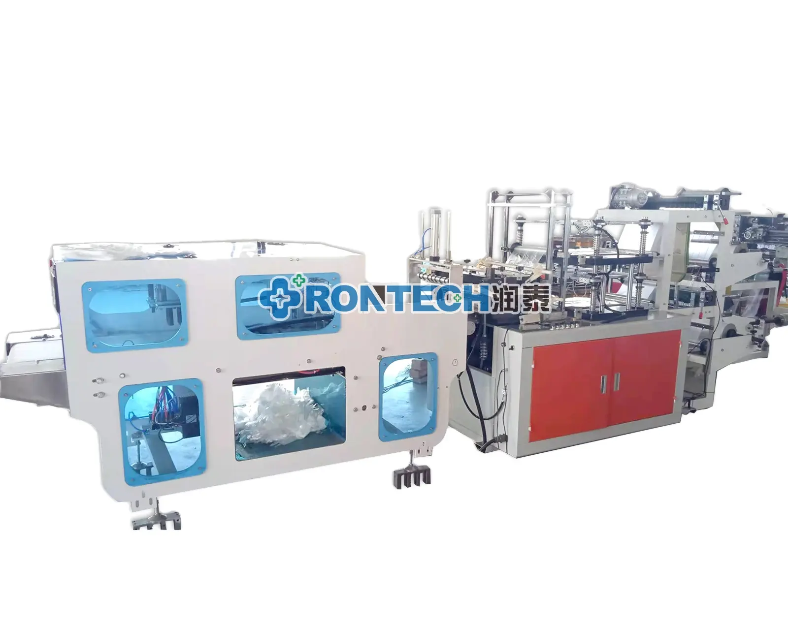 Rontech 2022 Mesin Produksi Sarung Tangan Sekali Pakai, Mesin Penghasil Plastik Lapisan Ganda Otomatis Sepenuhnya Kecepatan Tinggi dengan Sobek