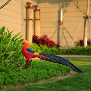 Sculpture de faisan à ventre rouge de simulation, Chine, en fibre de verre polie gravée, oiseau, décoration de jardin extérieur, cour, paysage - Product Image 4