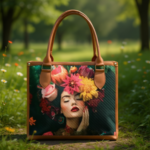 Bolso Tote de Lona Estilo Bohemio Fana Flora para Mujer, Bordado a Mano con Diseño Floral, Asas Marrón Claro, Cierre Abierto, Estilo Primavera - Product Image 2