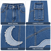 Jeans en denim à jambes larges pour femmes, personnalisés, avec patchwork, appliques, multi-poches, pantalon cargo pour le streetwear