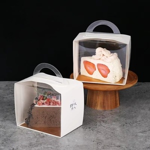 Sunshine Custom Logo Clear Cake Packaging <b>Boxes</b> with Handle Triangle Design for Mousse Pastry Made From Durable Paperboard - Product Image 4