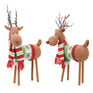 18in Brown Reindeer Plush with Red Green Knit Sweater and Twig Antlers, Christmas Deer Figure for Mantel Store Wholesale - Product Image 1