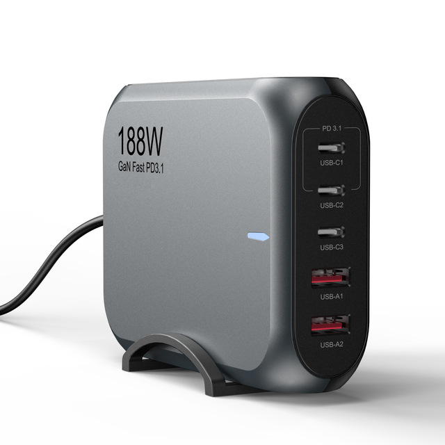 High Quality 188W 140W Multi-port Desktop Charger 5 Port GaN PD 3.1 Fast Portable Type C Charger 3C2A With EU US UK AU Plug