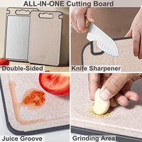 MIXWARES Keuken Dubbelzijdig Snijdplank Tarwe Stro PP+304 RVS 2-in-1 Snijdplank met Mes Aangepaste Logo