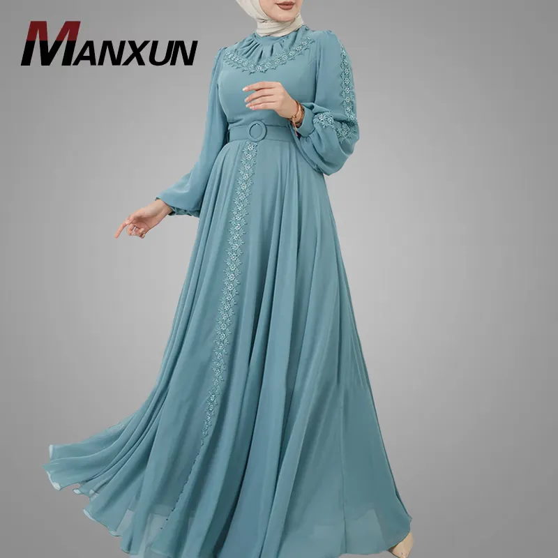 Modest Muslim Evening Dress High Quality Long Sleeve Big Hem Kebaya Islamic Clothing Elegant Fashion Moroccan Dress Dubai Abaya