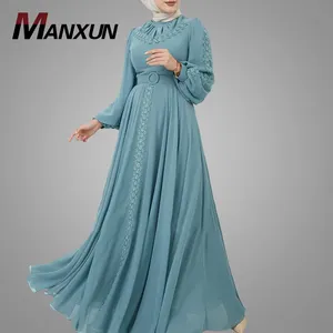 Gaun Malam Muslim Sederhana, Kualitas Tinggi Lengan Panjang Kelim Besar Pakaian Islami, Pakaian Elegan Gaya Maroko Abaya Dubai