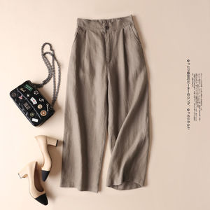 <span class=keywords><strong>Pantaloni</strong></span> Larghi da Donna 2025 in <span class=keywords><strong>Lino</strong></span> e Cotone, Vita Alta Elasticizzata, Stile OL, Casual da Ufficio, Vendita all'Ingrosso - Product Image 5