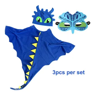 Factory Price Dino Movie Costume Kids Cape Costumes Black Halloween Cloak with Mask