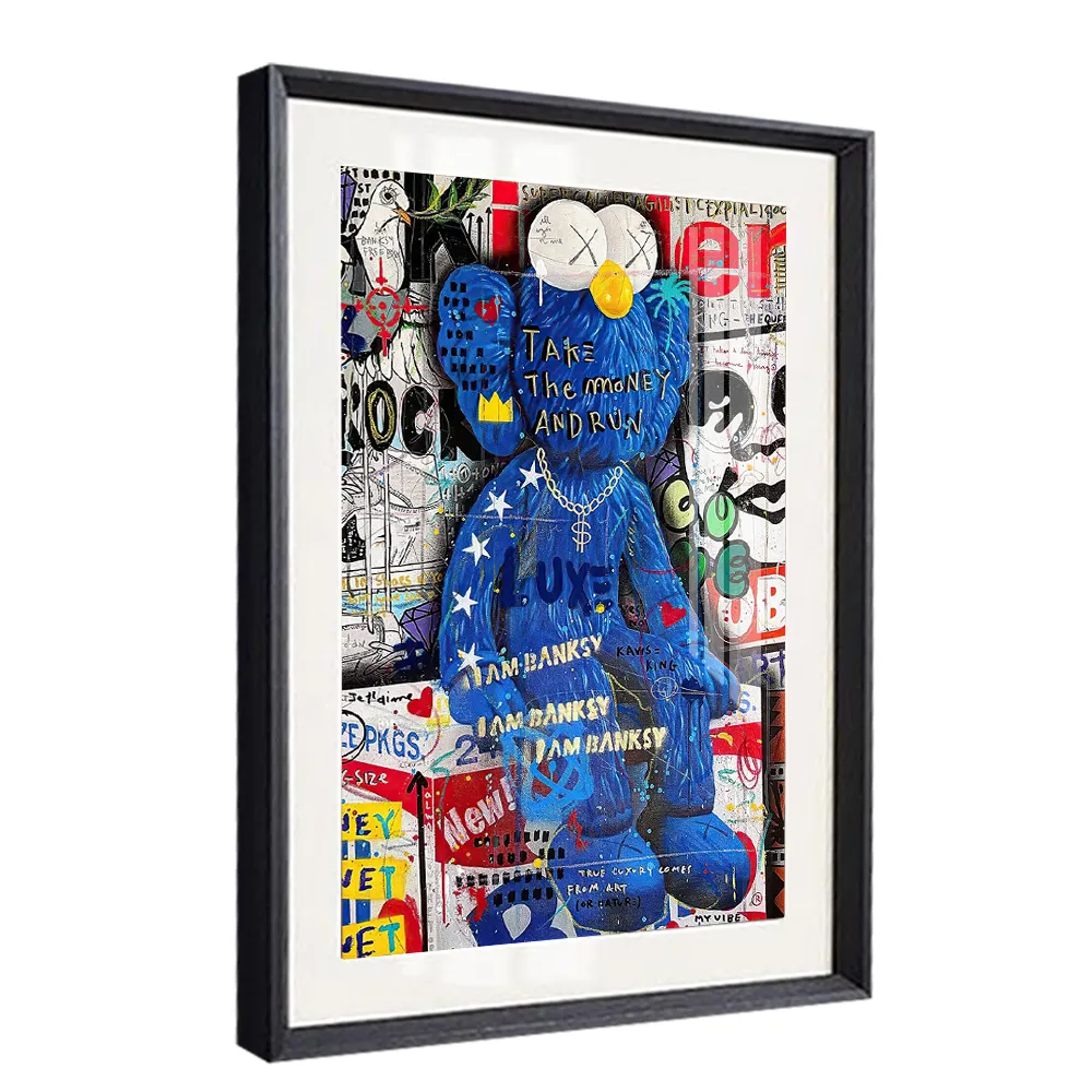 Graffiti Art of Blue Bear Modern Luxury Fashion Canvas Paintings on the Wall Art Posters and Prints Street Famous Art Pictures