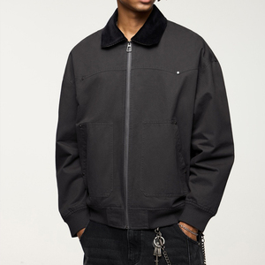 Custom Men's White <strong>Chore</strong> <strong>Jacket</strong> with <strong>Black</strong> Collared <strong>Jackets</strong> Men's Color-blocking Turn-down Collar Zip up Casual Work <strong>Jacket</strong> - Product Image 3