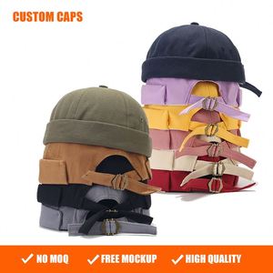 Custom Logo Patch Cotton Melon Skin <b>Cap</b> Outdoor Street Vintage <b>Brimless</b> Baseball <b>Cap</b> Hat for Men - Product Image 1