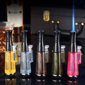 Briquet torche miniature transparent, <span class=keywords><strong>rechargeable</strong></span> au <span class=keywords><strong>gaz</strong></span> butane, coupe-vent avec réservoir de <span class=keywords><strong>gaz</strong></span> visible, flamme réglable pour barbecue et cuisine - Product Image 1