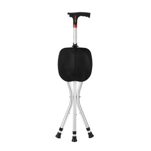 Aluminum Alloy Cane <b>Chair</b> With Seat Three Legged Stool For <b>Elderly</b> Support Walking Aid 300 Lb Capacity Black - Product Image 1