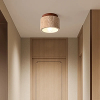 Lampe de plafond LED réglable en hauteur avec commande sans fil en pierre de travertin jaune Wabi Sabi pour la maison et le bureau