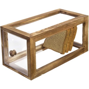 Wooden Bread Box Rectangle Flip Top Dustproof Storage Display <b>Kitchen</b> Food Container With Acrylic Panel - Product Image 5
