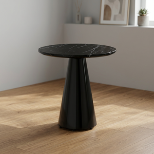 <b>Black</b> Marble <b>Round</b> Coffee <b>Table</b> Conical Pedestal <b>Side</b> <b>Table</b> Modern Living Room Furniture - Product Image 2
