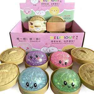 Glitter Squishy Bun Toy with Steamer Case <b>Blind</b> Pack Cute Squeeze Toy for Birthday Holiday Gifts and Party Supplies - Product Image 2