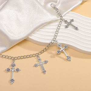 European American <b>Cross</b> Body <b>Chain</b> Zinc Alloy Single Layer Hip Hop Waist <b>Chain</b> Daily Wear White <b>Cross</b> Pendant Jewelry - Product Image 1