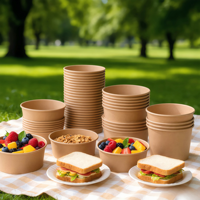 Bol à lunch en papier kraft écologique avec couvercle, imprimé sur mesure, boîte à curry, soupe, pâtes, emballage alimentaire jetable biodégradable