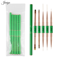 Pinceau professionnel de luxe pour nail art, double tête ovale et plate, poils en nylon/Kolinsky, manche métallique vert, pour gel UV