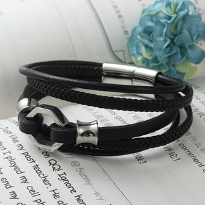 yunnique Titanium Steel Woven Leather Bracelet Black Hexagon Shape Fashion Jewelry for Men and Women - Product Image 4