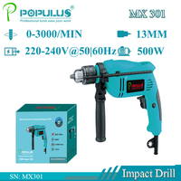 IPOPULUS Perceuse électrique compacte stable perceuse à percussion régulation de vitesse en continu double mode 220V perceuse de meulage multifonction
