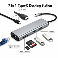 Hub USB C 7 en 1, HDMI 4K 60Hz, Gigabit Ethernet, 100W PD, Lector de Tarjetas SD y TF, Base de Aluminio para MacBook Pro, Laptop Dell HP