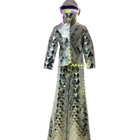 Costume de robot marcheur sur échasses avec miroir LED, vêtements de danse, casque miroir, vente chaude en usine, costumes de spectacle
