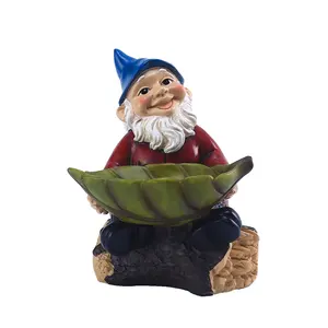 Estátua de resina para jardim de 6,7 polegadas, alimentador de pássaros, escultura de gnome, decoração de árvore, estatueta de alimentador de pássaros, presente para jardim