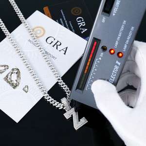 Colgante de Plata 925 Chapado en Oro con Letra Z, con Moissanita Incrustada, Estilo Hiphop, para Hombre, con Certificado GRA - Product Image 3