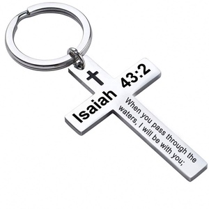 Llavero con Cruz Cristiana, Llavero con Versículo Bíblico de Acero Inoxidable, Llaveros con Versículos Bíblicos, Joyería Religiosa con Oración de Jesús, Regalos Religiosos para Bautizo - Product Image 2