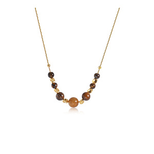 Collar de piedra de ojo de tigre Dinle, cadena de suéter en capas con forma de bola de aleación de zinc para mujer, accesorio de moda para otoño e invierno - Product Image 3
