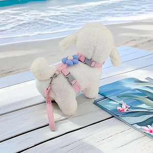 Set tali kerah hewan peliharaan mewah tali traksi nilon dengan pita elegan pribadi 1.2m <span class=keywords><strong>Harness</strong></span> kucing berjalan untuk anjing kecil - Product Image 3