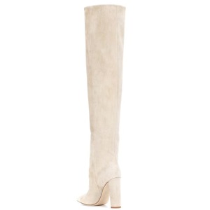 Bottes hautes en <span class=keywords><strong>daim</strong></span> <span class=keywords><strong>beige</strong></span> pour femme, à bout pointu, talon bloc épais, à enfiler, pour l'hiver, mode féminine, bottes de soirée élégantes - Product Image 3