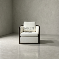 Fauteuil d'appoint OAKEN pour salon, structure en bois foncé, tissu en lin, accoudoirs carrés minimalistes, fauteuil lounge individuel pour salon