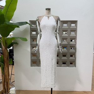 <span class=keywords><strong>Robe</strong></span> élégante pour femme à bretelles, à sequins, longue jusqu'au sol, silhouette en A, <span class=keywords><strong>style</strong></span> <span class=keywords><strong>romantique</strong></span>, cintrée à la taille, avec fermetures éclair et <span class=keywords><strong>style</strong></span> club - Product Image 3
