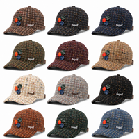 Casquette de baseball personnalisée en usine, 100 % laine, motif à carreaux vintage, avec logo brodé personnalisé, accessoires boutonnés, casquette 6 panneaux, vente en gros