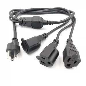 מותאם אישית נחושת PVC NEMA 5-15P כדי 3 * 5-15R 220V 18AWG 3 פין חודים ארה"ב AC כבלי חשמל כוח הארכת כבל 3 ליבת כבל חשמל